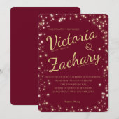 Invitation Mariage Bourgogne et étincelle d'or (Devant / Derrière)