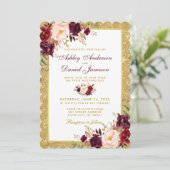 Invitation Mariage Bourgogne Floral Parties scintillant or In (Debout devant)