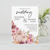 Invitation Mariage Bourgogne rose Citrouille d'automne Floral (Debout devant)