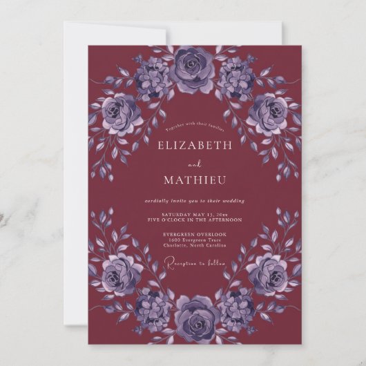 Invitation Mariage Bourguignon Améthyste Pétales (Devant)