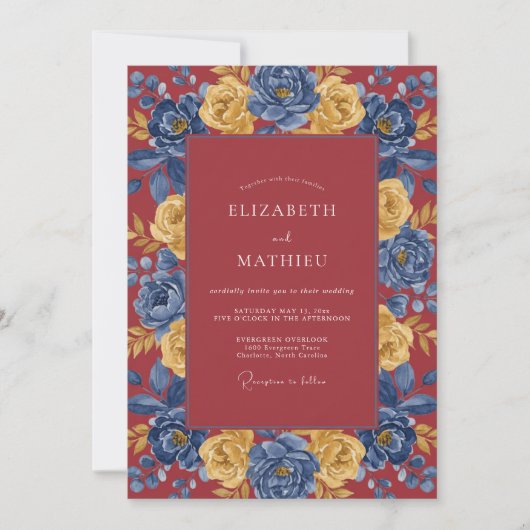 Invitation Mariage Bourguignon Cobalt Bloom (Devant)