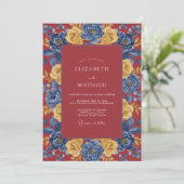 Invitation Mariage Bourguignon Cobalt Bloom (Debout devant)