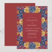 Invitation Mariage Bourguignon Cobalt Bloom (Devant / Derrière)