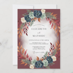 Invitation Mariage Bourguignon Cuivre Eucalyptus Automnal