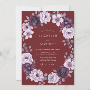 Invitation Mariage Bourguignon Mauve Ranunculus Eucalyptus