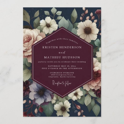 Invitation Mariage Bourguignon Midnight Bloom (Devant)