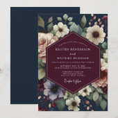 Invitation Mariage Bourguignon Midnight Bloom (Devant / Derrière)