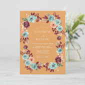 Invitation Mariage Bourguignon sarcelle floraison éthérée (Debout devant)