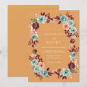Invitation Mariage Bourguignon sarcelle floraison éthérée (Devant / Derrière)