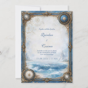 Invitation Mariage Boussole Côtière Bleue