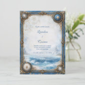 Invitation Mariage Boussole Côtière Bleue (Debout devant)
