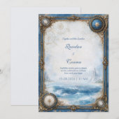 Invitation Mariage Boussole Côtière Bleue (Devant / Derrière)