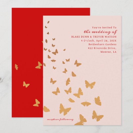 INVITATION MARIAGE BOUTEILLES D'OR (Devant / Derrière)