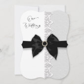 Invitation Mariage, Bow/Ruban noir, Bordure de dentelle (Faux (Devant)