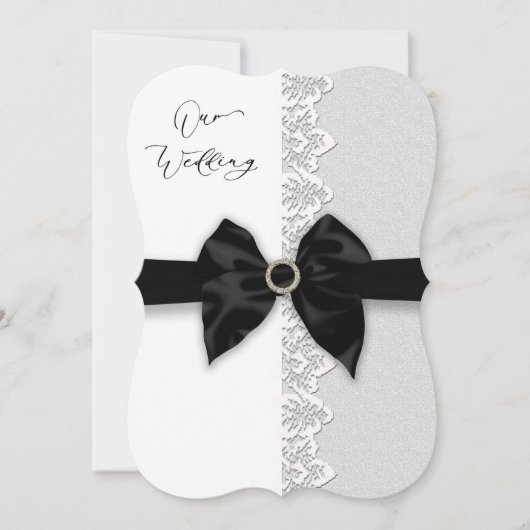 Invitation Mariage, Bow/Ruban noir, Bordure de dentelle (Faux (Devant)