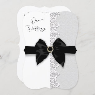 Invitation Mariage, Bow/Ruban noir, Bordure de dentelle (Faux