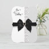 Invitation Mariage, Bow/Ruban noir, Bordure de dentelle (Faux (Debout devant)