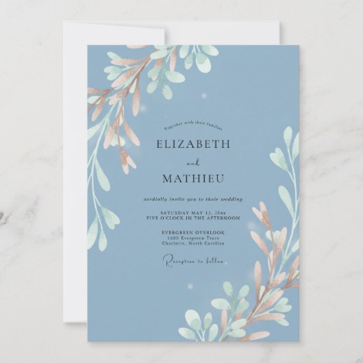 Invitation Mariage Branche Peinte Bleuet (Devant)