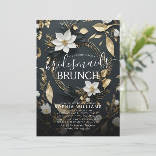 Invitation Mariage Bridesmaid Brunch Floral or blanc (Debout devant)