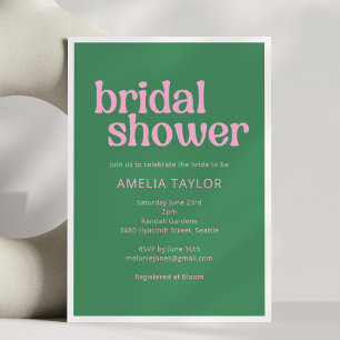 Invitation Mariage brillant vert rose rétro en caractères gra