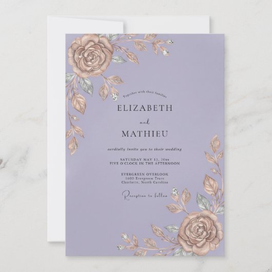 Invitation Mariage Bronze Feuille de Lilas (Devant)