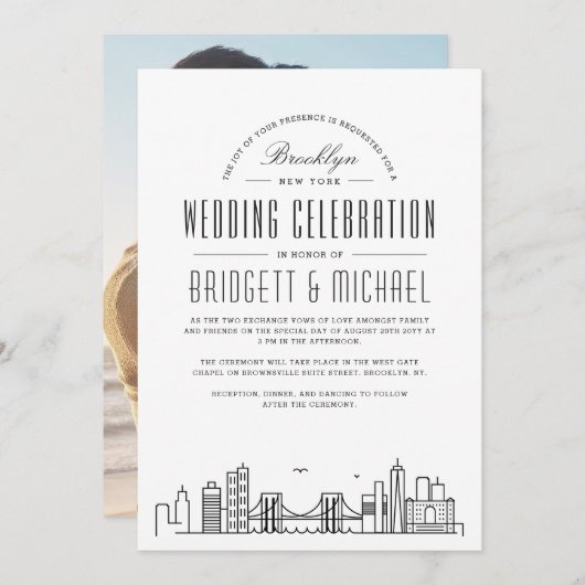 Invitation Mariage Brooklyn | Ligne Skyline Déco Moderne (Devant / Derrière)