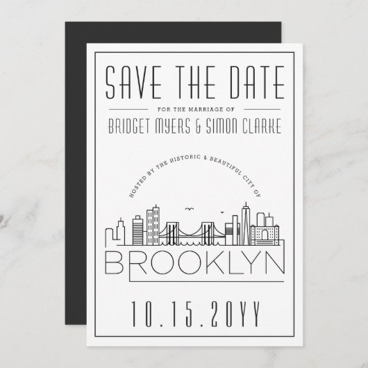 Invitation Mariage Brooklyn | Skyline stylisée Enregistrer la (Devant / Derrière)