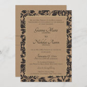 Invitation Mariage Brown Damask Natural Kraft (Devant / Derrière)