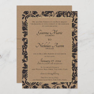 Invitation Mariage Brown Damask Natural Kraft