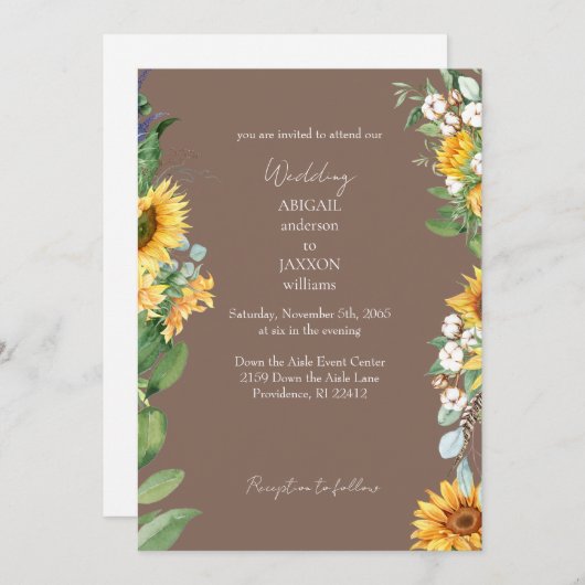 Invitation Mariage Brown des tournesols aquarelle (Devant / Derrière)
