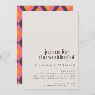 Invitation Mariage Brown élégant du milieu du siècle rose