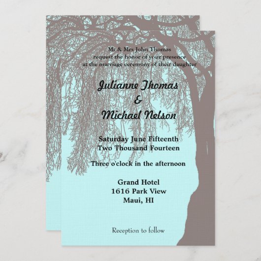 Invitation Mariage Brown en bleu du Willow Tree (Devant / Derrière)