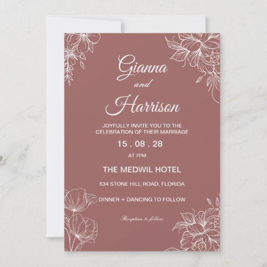 Invitation Mariage Brown fleur sauvage (Devant)