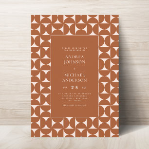 Invitation Mariage Brown géométrique du milieu du siècle en
