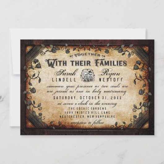 Invitation Mariage Brown Gothique Avec INFO RÉCEPTION (Devant)