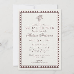 Invitation Mariage Brown Harlequin à carreaux Shower de maria