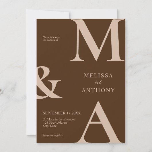 Invitation Mariage Brown minimaliste moderne (Devant)