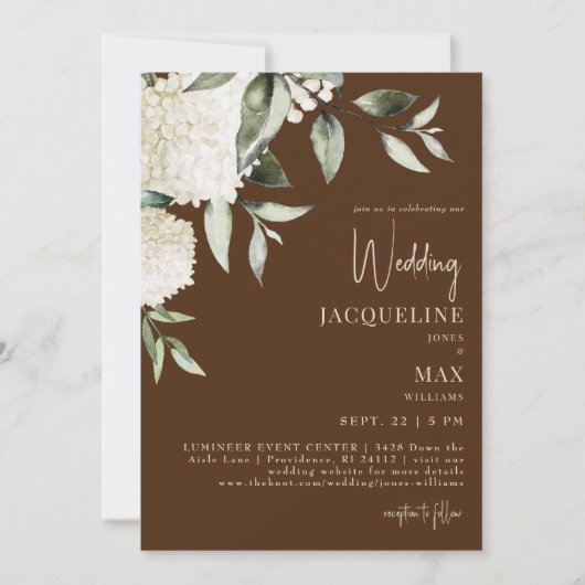 Invitation Mariage Brown White Hydrangeas (Devant)
