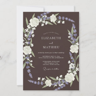 Invitation Mariage Brun Chocolat Lavande Pittoresque