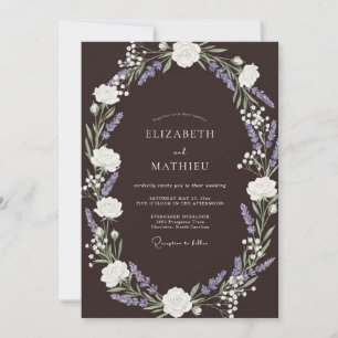 Invitation Mariage Brun Espresso Rustique Lavande