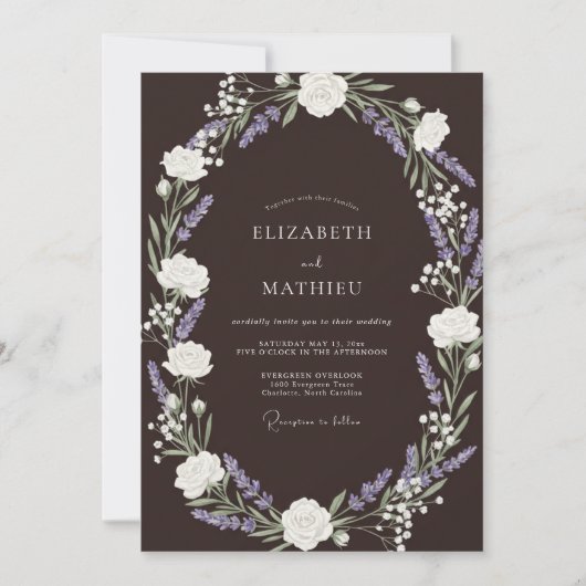 Invitation Mariage Brun Espresso Rustique Lavande (Devant)