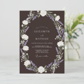 Invitation Mariage Brun Espresso Rustique Lavande (Debout devant)