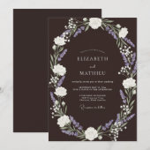 Invitation Mariage Brun Espresso Rustique Lavande (Devant / Derrière)