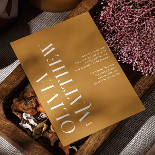 Invitation Mariage Brun Moutarde Photo Minimaliste Automne