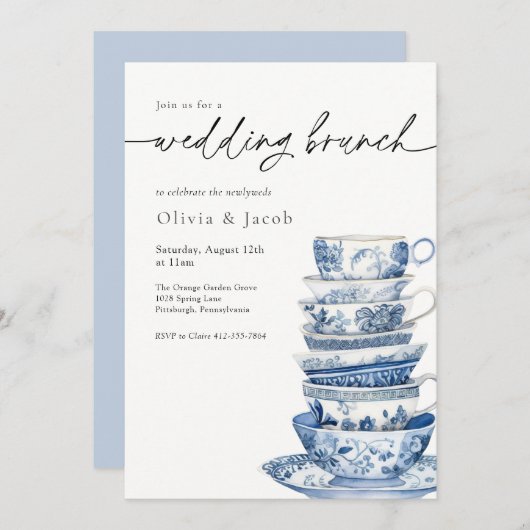 Invitation Mariage Brunch Tea Party Chinoiserie Fête des mari (Devant / Derrière)