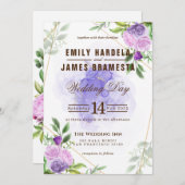 Invitation Mariage budget couleur rose violet de l'aquarelle (Devant / Derrière)