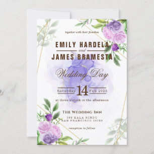 Invitation Mariage budget couleur rose violet de l'aquarelle