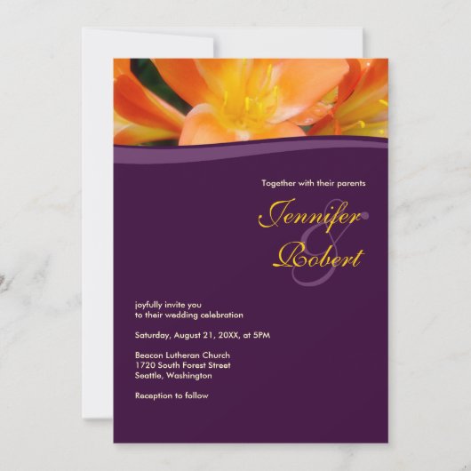 Invitation Mariage budget violet et orange (Devant)