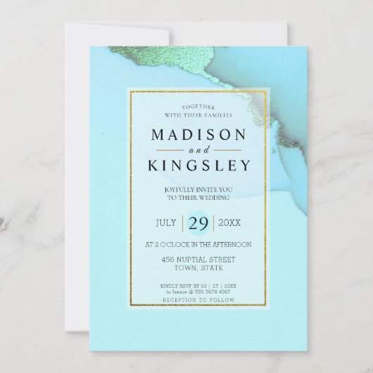 Invitation Mariage budgétaire Abstrait Blue Gold (Devant)