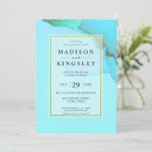 Invitation Mariage budgétaire Abstrait Blue Gold (Debout devant)